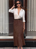 Autumn And Winter Retro New Fashion Knitted Sanding Brown Repair Height Waist Straight Skirt Casual Dress Girl 68HZ