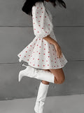 Spring And Summer New Cotton Foam Sleeve High-Waist Love Print Dress 2025 Fashion Short Dress 68HZ