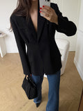Autumn And Winter Retro Style Black Temperament Tailor Blazer Casual Fashion Suit Collar Thin Top 68HZ
