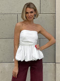 Summer New Sexy Solid Color Folding Buds Buds Fashion Embossed Vest Style Out-To-Shoulder Temperament 68HZ
