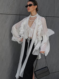 French Spring And Summer New Lotus Leaf Edge Ribbon With Sky Silk Yarn Shirt 2025 Fashion Women's Top 68HZ