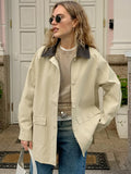 Vintage Collar Pure Cotton Crash Color Loose Casual Jacket 2025 Autumn And Winter Fashion New Coat 68HZ
