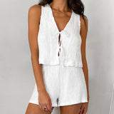 White Bubble Choppers With Sleeveless Backpack Hot Pants Set 2025 Spring/Summer Fashion New Two-Sleeve 68HZ