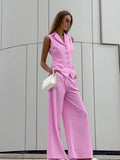 2025 Spring And Summer Sleeveless Body Sleeves Trousers Fashion Casual Temperament Suit Cotton Pink Commuting Women's Clothing 68HZ