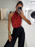 2025 Autumn New Design Pictonic Acid Wave Tie With Hanging Neck Sling Vest Woman 68HZ