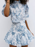 New Chinese Small Collar Printing Short-Sleeved Skirt Set 2025 Autumn Fashion New Two-Set Women 68HZ