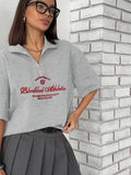 New Chromic Letter Embroidery Short Sleeves Loose Casual Half-Tzip-Up Clip T-Shirt Lady Summer 68HZ