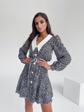 2025 Autumn Fashion Women's Bubble Sleeves Crumb Dress Commuting Short Skirt Long Sleeve A Dress Woman 68HZ