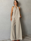 Ucka-Colored Cotton Tampons With Sleeveless Neck Vest Broad-Footed Trousers Set 2025 Spring And Summer Fashion New 68HZ