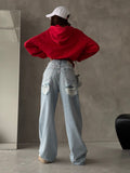 Hottie Bleeves With Broken Jeans Ladies Spring And Summer Vintage Light Blue Straight Drag Broad Legs Girl 68HZ