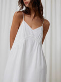 New 2025 Summer White Loose Thin Plain Cotton Folding Atmosphere Pure Desire Hanging Dress 68HZ