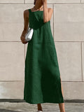 2025 New French Dress Cotton Sleeveless Dress Women's Summer Sexy Green Straight Sling Skirt 68HZ