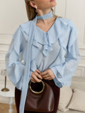 2025 Spring And Summer New Comfortable V Collar Lotus Side Long Sleeve Loose Shirt Design Sense Commuting Top 68HZ