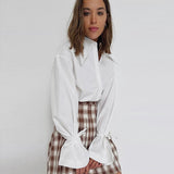 2025 Women's Long-Sleeved White Shirt Collar Temperament Commuter Bow Design Sense French Shirt 68HZ