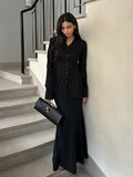 Autumn Fashion Commuting Explosion Brown Suit Sexy V-Neck Long Sleeves Cuscult Temperament Fishtail Dress Suit Woman 68HZ