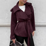Autumn And Winter French Gentle Style Elegant Tying With Bows And Wind Jackets Commuting Thin Leather Coat 68HZ