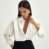 Autumn New Right-Angled Shoulder White Shirt Women's Commuting Temperament Design Small Long-Sleeved Shirt Top 68HZ