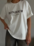Loose Round-Neck Short-Sleeved T-Shirt Women's Summer Casual Letter Prints Lazi T-Shirt Base 68HZ