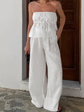 2025 Summer Holiday Style New White Tset Cotton Vest Trousers Set Fashion Two-Piece Set 68HZ