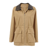 Ki Color Autumn And Winter New Splicing Leather Loose Wind Coat 2025 Fashion Coat Woman 68HZ