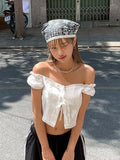 Spring And Summer Lazy Style French Fashion Cotton Collar Short Lace Tie Sexnye Sexy Out-Shoulder Shirt Women's Dress 68HZ