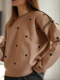 Autumn New Love To The Flower Jacket Sweater Lady Round Collar Long Sleeve Bottom Shirt Women Simple Top 68HZ