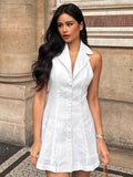 French Cotton New Hanging Neck Sexy Bare Back Dress 2025 Spring And Summer Fashion Short Dress Woman 68HZ