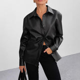 Plus Velvet Fender Loose Locomotive Wind Black Leather Coat 2025 Autumn And Winter Fashion New Coat Woman 68HZ