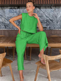 2025 Summer New Cushion Shoulder Sleeveless Top Trousers Two Sets Of Casual Fashion Cotton Sets Of Women's Clothing 68HZ