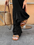 Black-Colored Broad-Legged Lotus-Leaf Side Design-Sensitive Trousers 2025 Summer Fashion New Trousers Women 68HZ
