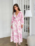 Autumn Fashion Temperament V Collar Lantern Sleeves With Dress Cotton Linen Dress 68HZ