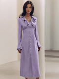 French Imitation Acetate V-Necked Horn Sleeve High-Waisted Lotus Leafy Dress 2025 Autumn Fashion New 68HZ