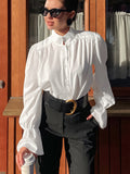 Autumn Design Sense French Collar Bubble Sleeve Shirt New Women's Niche Casual Shirt Loose Top 68HZ