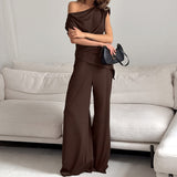 2025 Summer New Milk Silk Latch Shoulder Trousers Casual Suit Women's Two Sets 68HZ