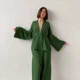 2025 French Loose Double-Layered Gauze Shirt Trousers Two Sets Of Women's Cotton Casual Fashion Suit Women 68HZ