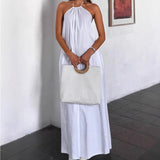 White Cotton Hanging Neck Sexy Bare Back Cover Dress 2025 Spring And Summer Fashion New Long Dress Woman 68HZ
