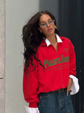 Easier And Thin Fashion Long-Sleeved Long-Sleeved Blouse Autumn Letter Print Half Zippered Women's Clothing 68HZ