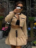 Autumn New Windwear Collar Short-Sleeved Umbilberry Skirt Set 2025 Fashion Two-Piece Women 68HZ