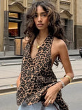 Summer New Leopard V-Neck Hanging Neck Sleeveless Hottie Vest 2025 Fashion Women's Top 68HZ