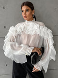 French Temperament Mesh Small Collar Collar Cascade Layered Lotus Leaf Shirt 2025 Spring New Fashion Woman 68HZ