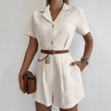 2025 Early Spring New Cotton Suit Collar High-Waisted Jump Trousers Fashion Casual Solid Women's Clothing 68HZ