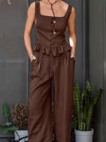 Summer New Cotton Collar Sleeveless Top Trousers Set 2025 Casual Two-Piece Women 68HZ