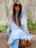 Blue High-Collar Temperament Horn Sleeves Of The Lady's Shirt 2025 Spring And Summer Fashion New Top 68HZ