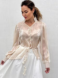 French Champagne Chiffon Lantern Sleeve Temperament Shirt Autumn 2025 New High-End Blouse Woman 68HZ