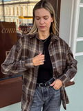 2025 Women's New Trend Chic Autumn Blouse Collar Long Plaid Shirt 68HZ
