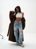 2025 Women's New Retro High Street Straight Trousers To Make Old Hole-In-Tight Street Jeans 68HZ