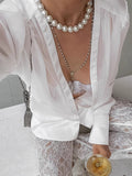 French Thin And Sexy Deep V Sky Silk Yarn Waist Shirt 2025 Spring And Summer Fashion New Top Woman 68HZ