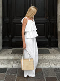 2025 Spring And Summer Cotton Sleeves Sexy V-Neck Flying Sleeves With High-Waisted Loose Casual Trousers Suit Woman 68HZ