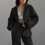 2025 Autumn Fashion Long Sleeve Plus Velvet Tight Trousers Set Simple Style Sports Set 68HZ