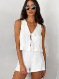 White Bubble Choppers With Sleeveless Backpack Hot Pants Set 2025 Spring/Summer Fashion New Two-Sleeve 68HZ